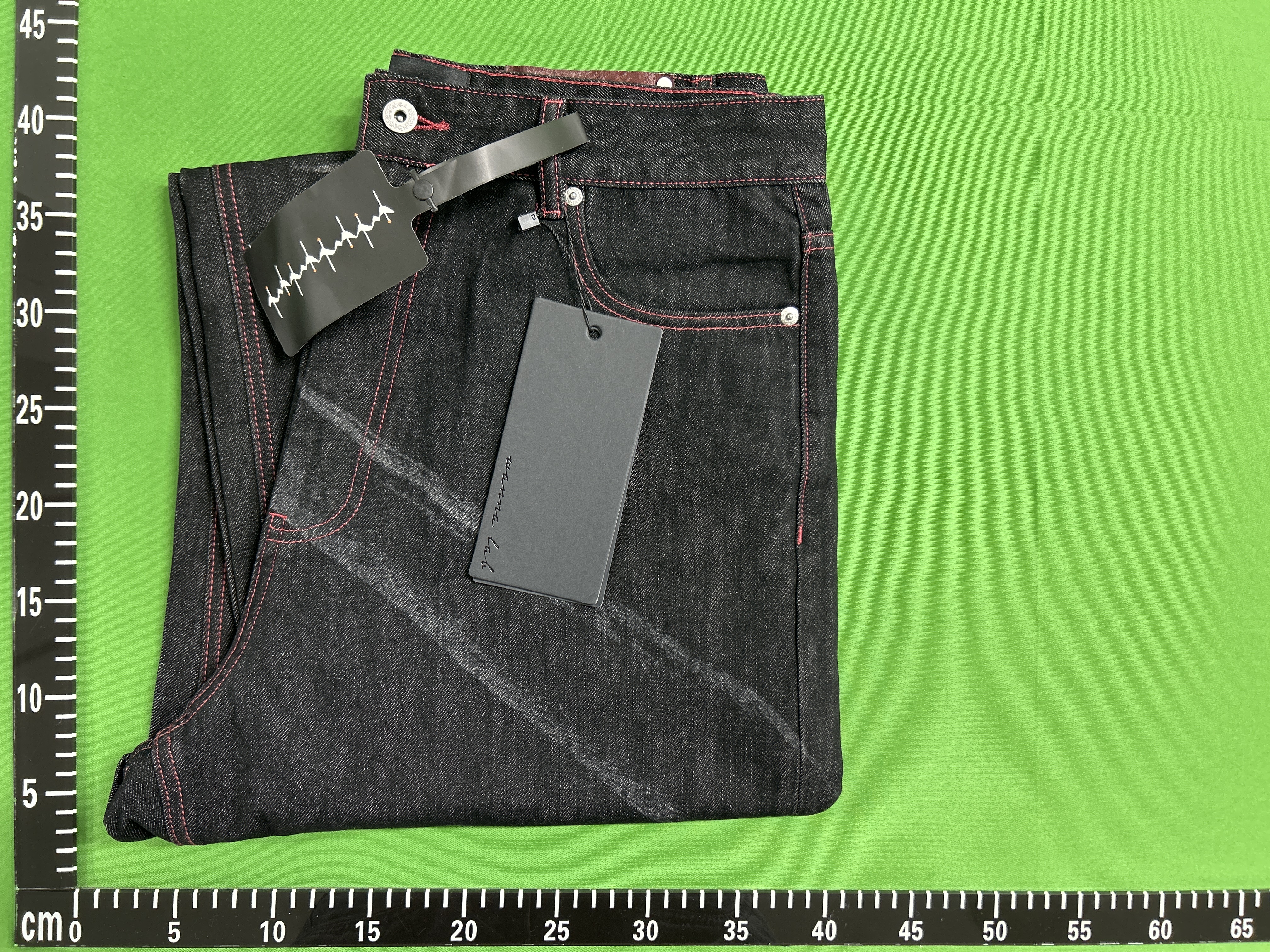 QC Photo - WANNA LAB Red Stitching Raw Denim Pants