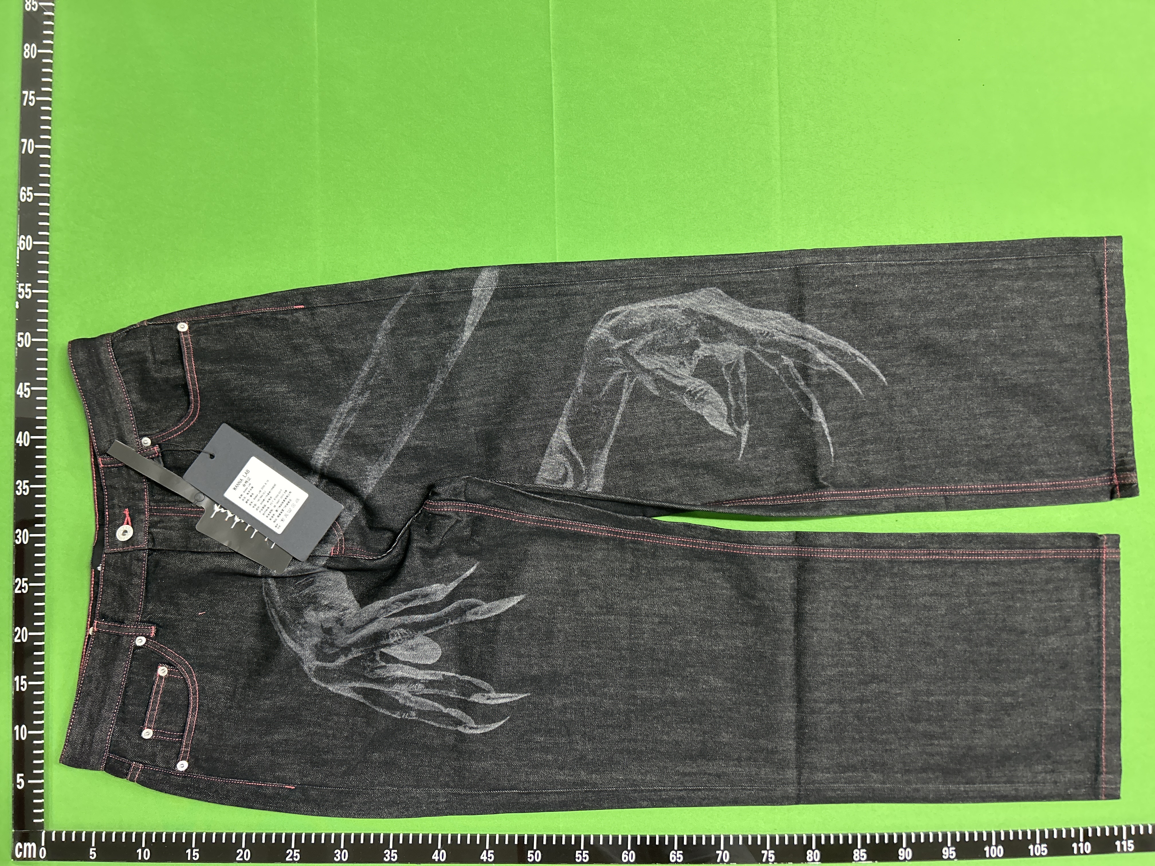 QC Photo - WANNA LAB Red Stitching Raw Denim Pants